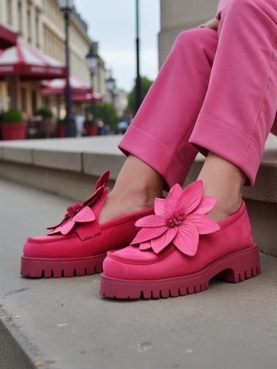 Royalfashion Eco-Suede Damenmokassins mit Floverse-Blume