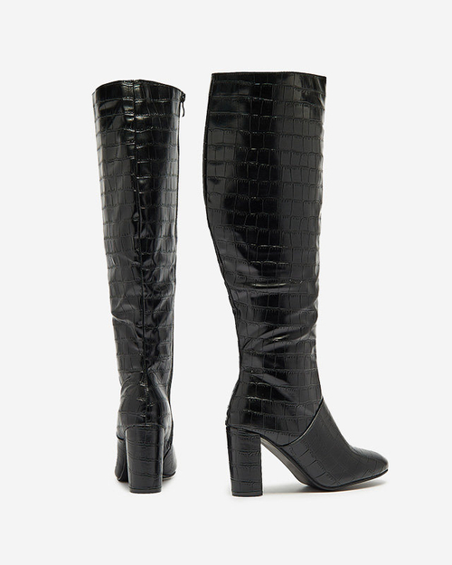 Жіночі черевики на шпильці з тисненням чорного кольору Mastiu- Взуття