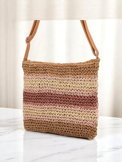 Royalfashion Kleine Strohtasche für Damen mit Streifen-Charm Mini