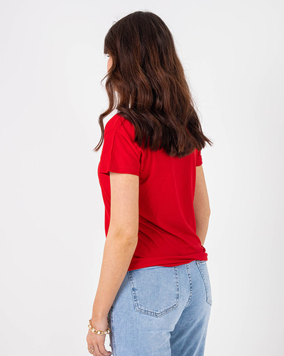 Rotes Damen-T-Shirt mit farbigem Aufdruck und Pailletten - Kleidung
