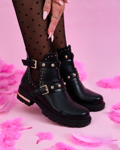 Royalfashion Damenstiefel mit flachem Absatz in schwarz Uscavca