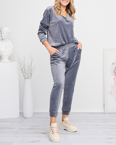 Dunkelgrauer Trainingsanzug aus Velours für Damen - Kleidung