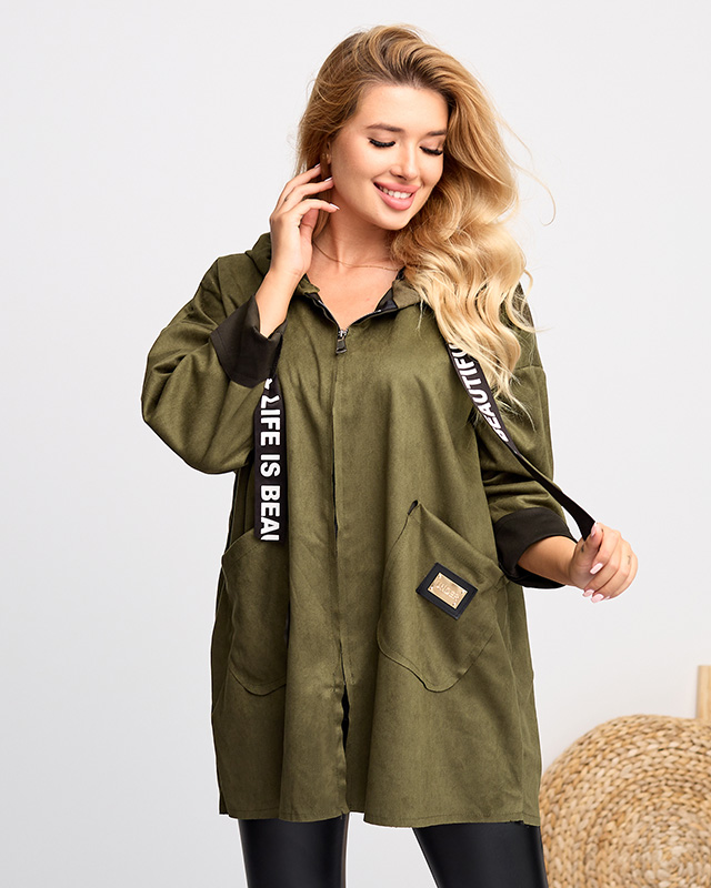 Dunkelgrüne Öko-Wildlederjacke für Damen - Kleidung