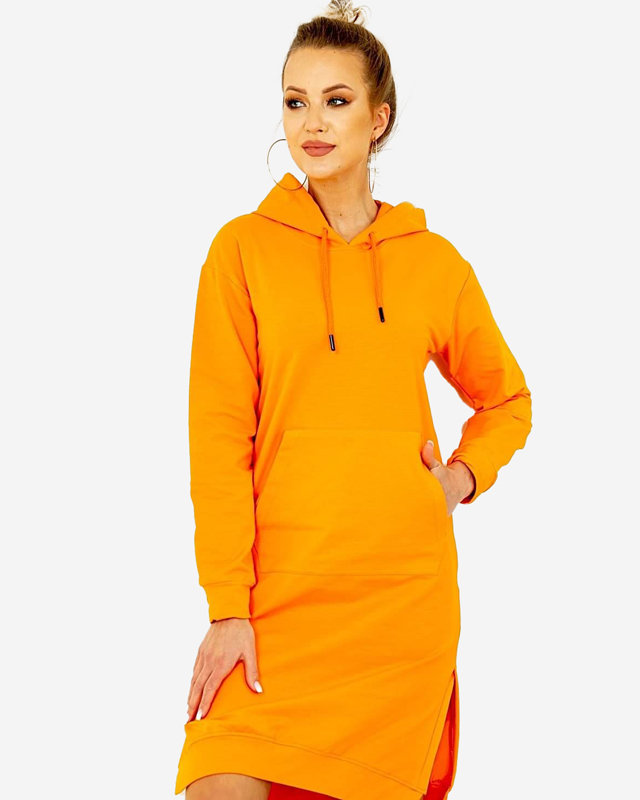 Orangefarbenes, knielanges Sweatkleid - Kleidung