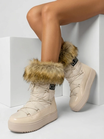 Royalfashion Beige Schlupfstiefel a'la Schneestiefel für Damen Gomllo