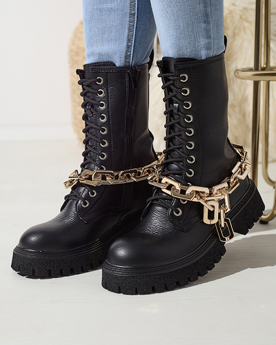 Schwarzer Damenstiefel mit Goldkette Azerik - Schuhe