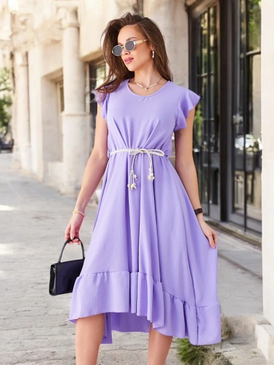 Royalfashion Damen-Midikleid mit Rüschen und kurzen Ärmeln