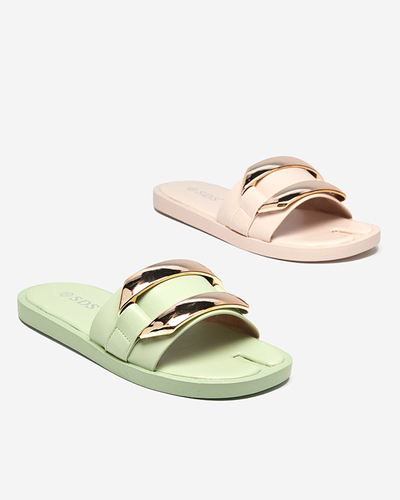 Grüne Damenhausschuhe mit großem Goldornament Kedino - Footwear