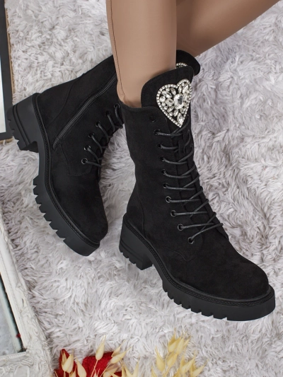 Eko Wildlederimitat Damenstiefeletten Emelune mit Schnürung