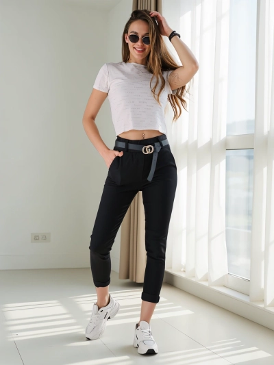 Royalfashion Damen Viskose Skinny Pants mit einem Gürtel