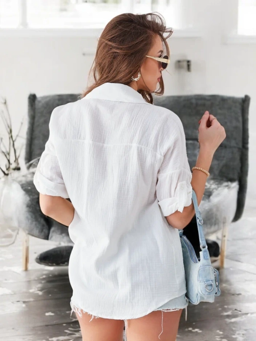 Royalfashion Жіноча бавовняна сорочка з тисненням, V-подібним вирізом та рукавами 3/4