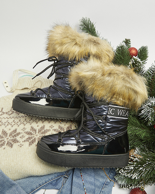 Темно-сині жіночі снігоступи з хутром Lilitsa- Взуття