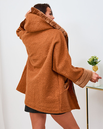 Royalfashion Camel Damen Kurzmantel mit Pelz