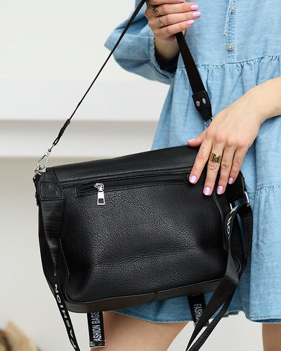 Schwarze Damenhandtasche mit Streifen mit Inschriften - Accessoires