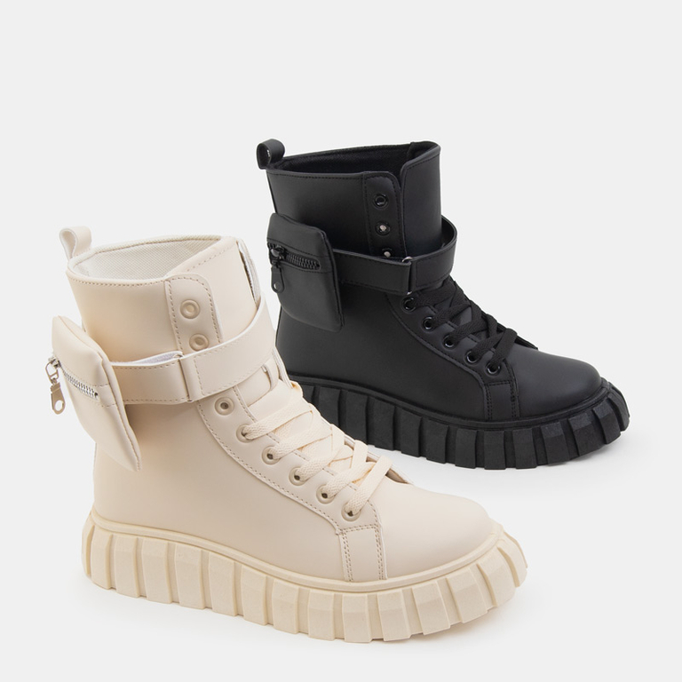 Beige Damenstiefel mit Tasche Namiko - Schuhe