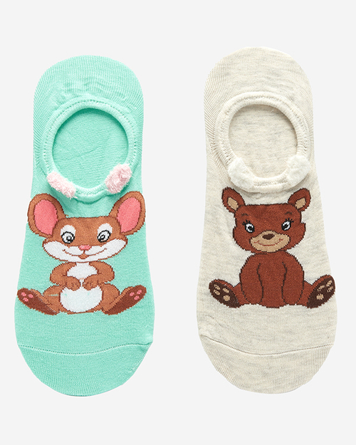 Шкарпетки жіночі сіро-зелені з тваринним принтом 2/уп. - Нижня білизна