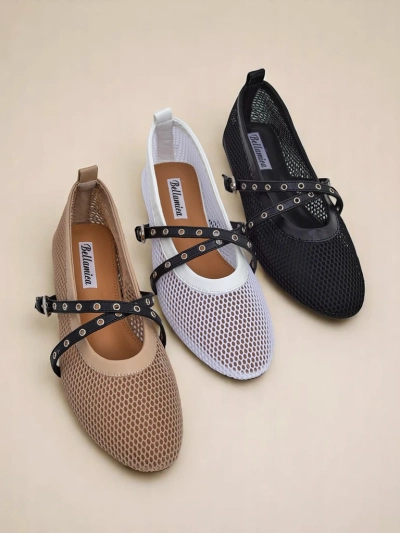 Royalfashion Arethusa Nero Ballerinas aus Mesh mit flachem Absatz