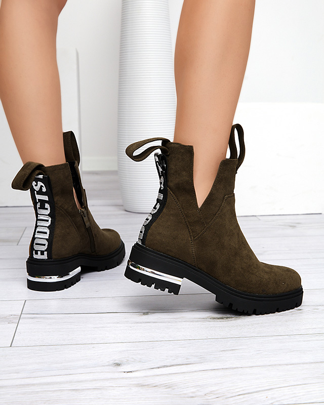 Dunkelgrüne Damenstiefel mit flachem Absatz Dezi - Schuhe