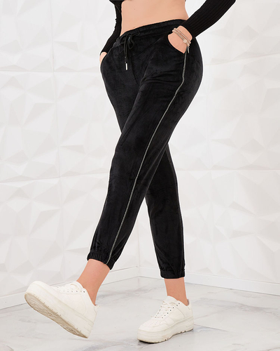 Жіночі спортивні штани Royalfashion Black велюрові з цирконами