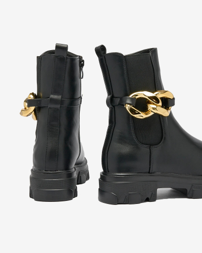 OUTLET Royalfashion Чорні жіночі високі черевики з золотим декором Glamorous Golden