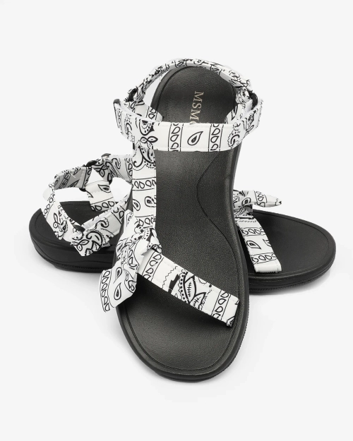 Royalfashion Біло-чорні жіночі босоніжки з бантом Oyall