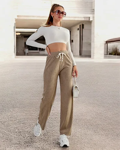 Royalfashion Жіночі широкі брюки в рубчик PLUS SIZE