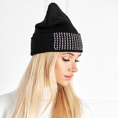 Schwarze Mütze für Damen mit Perlen - Accessoires