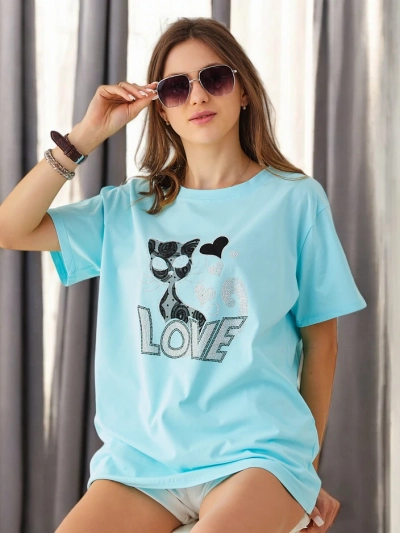 Royalfashion Damen Baumwoll T-Shirt Katzenliebe