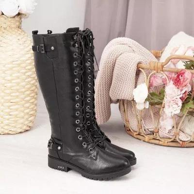 OUTLET Schwarze flache Stiefel Kanuti - Schuhe