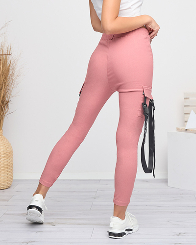 Dunkelrosa Damen-Cargohose mit Gürtel - Kleidung