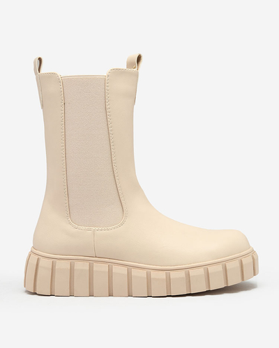Royalfashion Damenstiefel mit hohem, flachem Absatz in ecru Elicane
