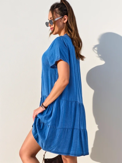 Royalfashion Damen Tunika-Kleid mit Reißverschluss am Hals, Denim Typ