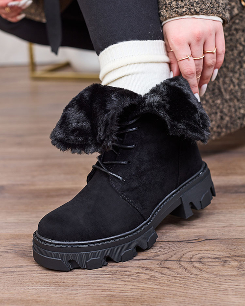 Royalfashion Чорні жіночі черевики на шнурівці Cavenma