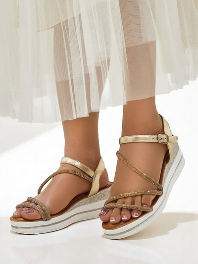 Royalfashion Damen-Keilabsatz-Sandalen mit Strass Ballosa