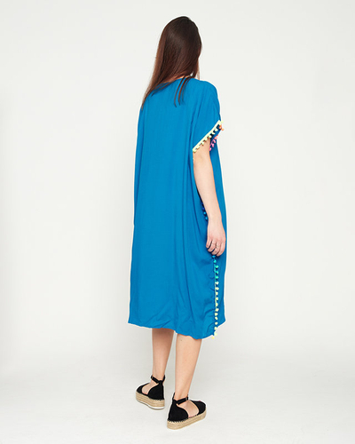 Blaue Sommer-Strand-Tunika für Damen mit Bommeln - Kleidung