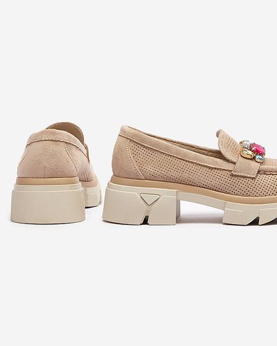 Hellbraune durchbrochene Damenmokassins mit Ornament Bokkso- Footwear