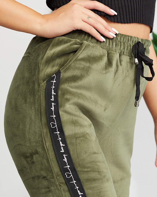 Dunkelgrüne Damen-Treggings mit Streifen - Kleidung