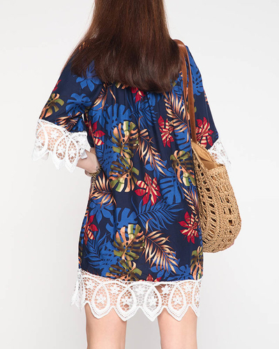 Marineblaue Damen-Tunika mit Blättern - Kleidung