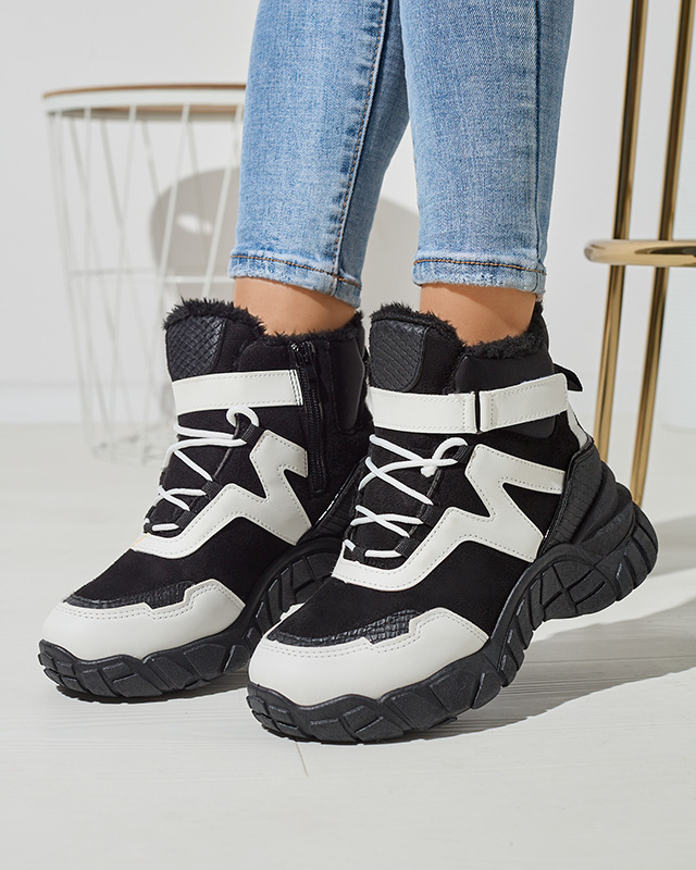 Schwarz-weiße isolierte Damen-Schneestiefel Okraja - Footwear