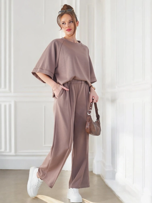 Royalfashion Жіночий комплект з короткими рукавами та широкими штанами