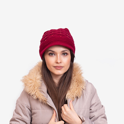 Kastanienbraune warme Damenmütze mit Perlen - Accessoires