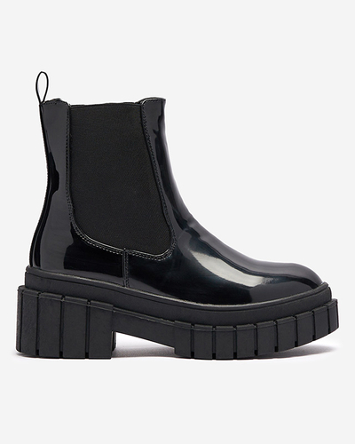 Schwarze Damenstiefel aus Lackleder mit dickerer Sohle Fazzati-Schuhe
