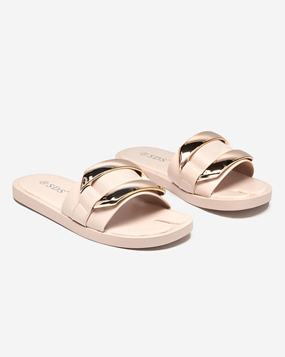 Beige Damenhausschuhe mit großem Goldornament Kedino - Footwear