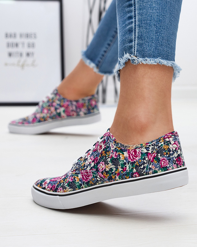 Marineblaue Damen-Sneaker mit Blumen Surfi - Footwear