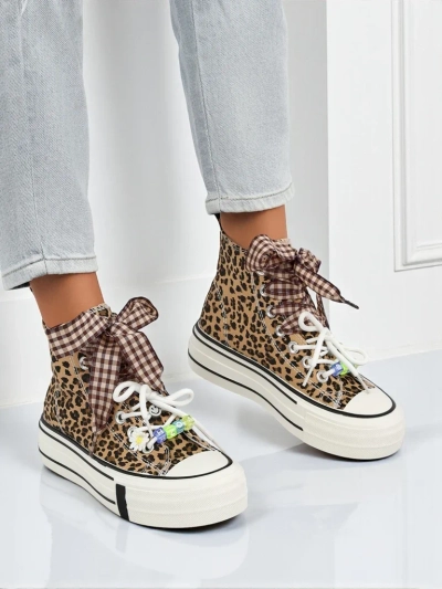 Damen Leonora Leo braune Plateau-Sneakers – italienischer Stil, Stoff
