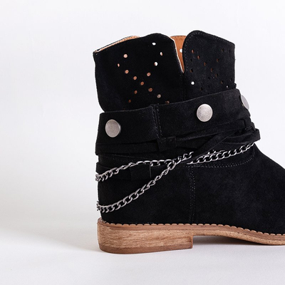 Schwarze Stiefeletten mit flachem Absatz mit Verzierungen Fanniv- Footwear