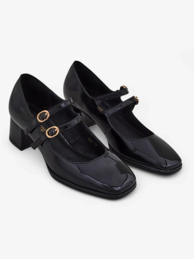 Royalfashion Lackierte Damenpumps auf Blockabsatz mit Riemen Weyy