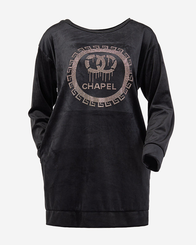 Schwarze lange Tunika für Damen mit Zirkonia - Kleidung