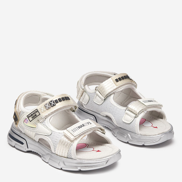 Weiß-silberne Kindersandale mit Klettverschluss Mepoti - Footwear