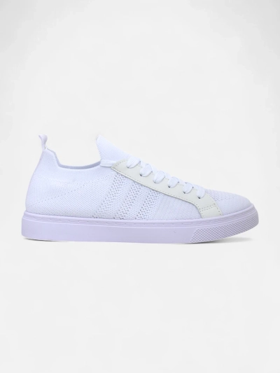 Aurelio Weiße Textil-Sneakers mit Öko-Leder auf flacher 2,5 cm Plattform
